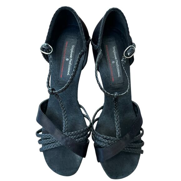 Stephanie Professional Ballroom dancing shoes 3" heel black suede satin 7 - Picture 8 of 13